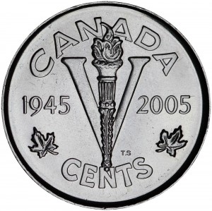 5 cents 2005 CANADA 60 years of the Victory price, composition, diameter, thickness, mintage, orientation, video, authenticity, weight, Description
