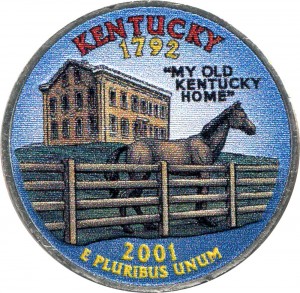 25 cents Quarter Dollar 2001 USA Kentucky (colorized)