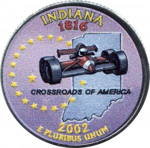 25 центов 2002 США Индиана (Indiana) (цветная) цена, стоимость