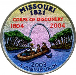 25 cents Quarter Dollar 2003 USA Missouri (colorized)