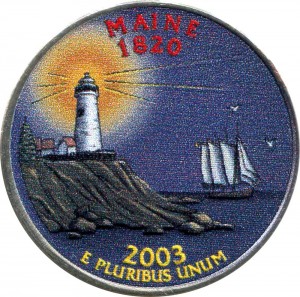 25 cents Quarter Dollar 2003 USA Maine (colorized)
