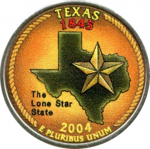 25 cents Quarter Dollar 2004 USA Texas (colorized)