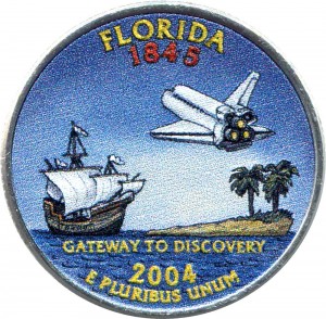 25 центов 2004 США Флорида (Florida) (цветная) цена, стоимость
