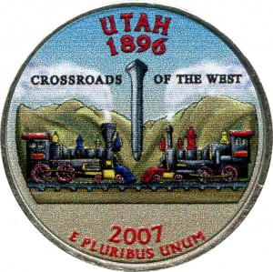 25 центов 2007 США Юта (Utah) (цветная) цена, стоимость