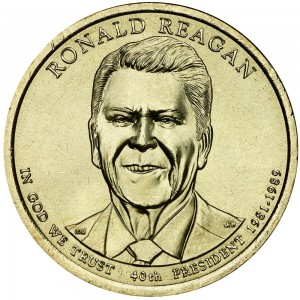 1 dollar 2016 USA, 40th President Ronald Reagan mint P price, composition, diameter, thickness, mintage, orientation, video, authenticity, weight, Description