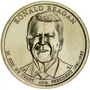 1 dollar 2016 USA, 40th President Ronald Reagan mint D price, composition, diameter, thickness, mintage, orientation, video, authenticity, weight, Description