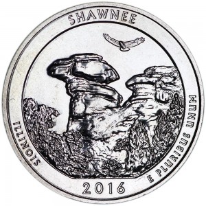 Quarter Dollar 2016 USA Shawnee National Forest 31th National Park, mint mark S price, composition, diameter, thickness, mintage, orientation, video, authenticity, weight, Description