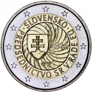2 euro 2016 Slovakia Presidency of the EU Council price, composition, diameter, thickness, mintage, orientation, video, authenticity, weight, Description