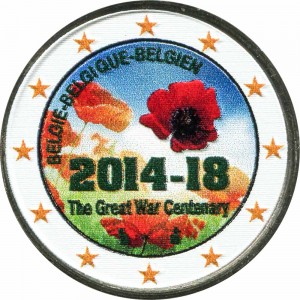 2 евро 2014 Бельгия 100 лет с начала Первой мировой войны (цветная) цена, стоимость