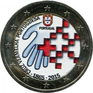 2 евро 2015 Португалия, 150 лет португальскому Красному кресту (цветная) цена, стоимость