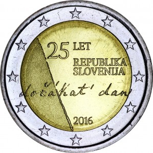 2 евро 2016 Словения, 25 лет независимости цена, стоимость