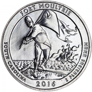 Quarter Dollar 2016 USA Fort Moultrie 35th National Park, mint mark S price, composition, diameter, thickness, mintage, orientation, video, authenticity, weight, Description