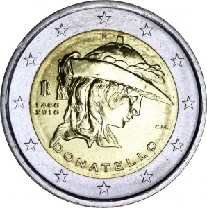 2 евро 2016 Италия, Донателло цена, стоимость