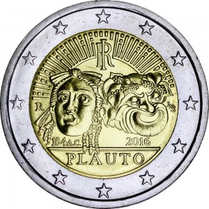 2 euro 2016 Italy Plautus price, composition, diameter, thickness, mintage, orientation, video, authenticity, weight, Description