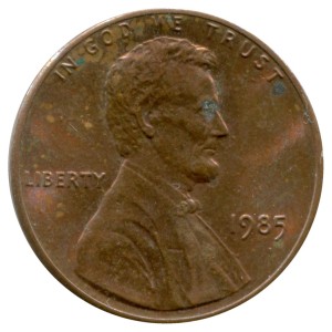 1 cent 1985 P USA, from circulation US price, composition, diameter, thickness, mintage, orientation, video, authenticity, weight, Description