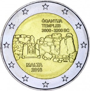 2 Euro 2016 Malta, Ggantija Temples price, composition, diameter, thickness, mintage, orientation, video, authenticity, weight, Description