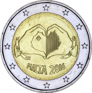 2 Euro 2016 Malta, Love price, composition, diameter, thickness, mintage, orientation, video, authenticity, weight, Description