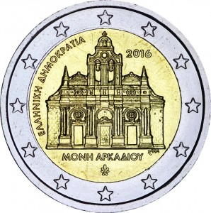2 евро 2016 Греция, Монастырь Аркади цена, стоимость