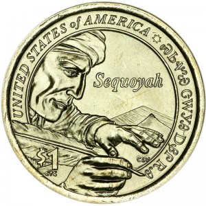 1 dollar 2017 USA Sacagawea, Sequoyah, mint P price, composition, diameter, thickness, mintage, orientation, video, authenticity, weight, Description