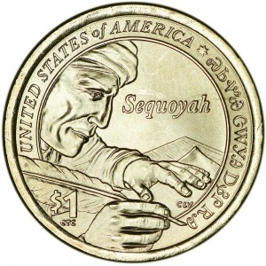 1 dollar 2017 USA Sacagawea, Sequoyah, mint D price, composition, diameter, thickness, mintage, orientation, video, authenticity, weight, Description