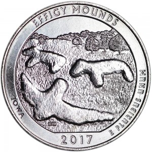 Quarter Dollar 2017 USA Effigy Mounds 36th National Park, mint mark D price, composition, diameter, thickness, mintage, orientation, video, authenticity, weight, Description