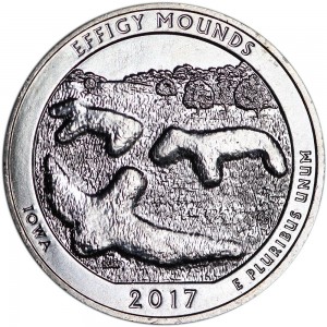 Quarter Dollar 2017 USA Effigy Mounds 36th National Park, mint mark S price, composition, diameter, thickness, mintage, orientation, video, authenticity, weight, Description