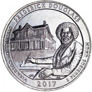 Quarter Dollar 2017 USA Frederick Douglass 37th National Park, mint mark P price, composition, diameter, thickness, mintage, orientation, video, authenticity, weight, Description