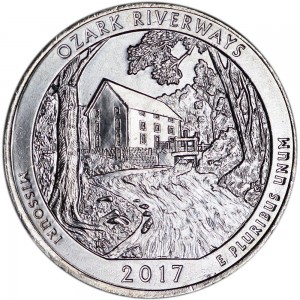 Quarter Dollar 2017 USA Ozark National Scenic Riverways 38th National Park, mint mark P price, composition, diameter, thickness, mintage, orientation, video, authenticity, weight, Description