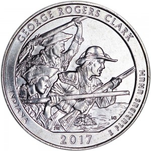 Quarter Dollar 2017 USA George Rogers Clark 40th National Park, mint mark P price, composition, diameter, thickness, mintage, orientation, video, authenticity, weight, Description