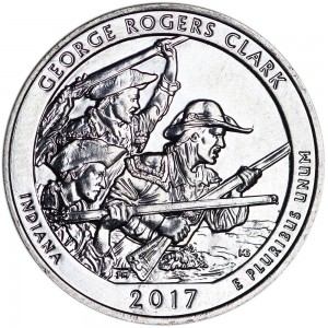 Quarter Dollar 2017 USA George Rogers Clark 40th National Park, mint mark S price, composition, diameter, thickness, mintage, orientation, video, authenticity, weight, Description