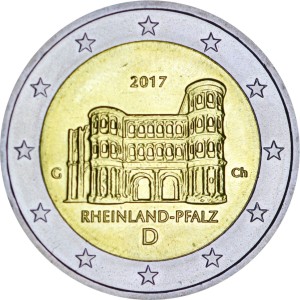 2 euro 2017 Germany Rheinland-Pfalz, Porta Nigra mint mark G price, composition, diameter, thickness, mintage, orientation, video, authenticity, weight, Description