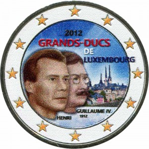 2 euro 2012 Luxembourg: 100th Anniversary of the death of the William IV (colorized) price, composition, diameter, thickness, mintage, orientation, video, authenticity, weight, Description