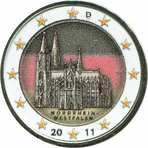 2 euro 2011 Germany North Rhine-Westphalia, (colorized) price, composition, diameter, thickness, mintage, orientation, video, authenticity, weight, Description