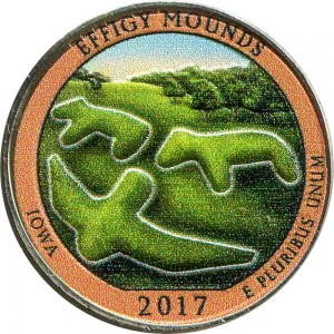 25 cents Quarter Dollar 2017 USA Effigy Mounds 36th National Park, mint (colorized)