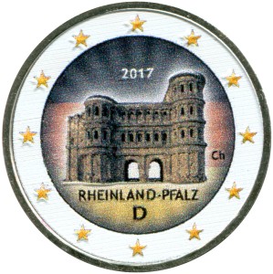 2 euro 2017 Germany Rheinland-Pfalz, Porta Nigra (colorized) price, composition, diameter, thickness, mintage, orientation, video, authenticity, weight, Description