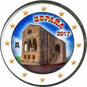 2 euro 2017 Spain St Mary at Mount Naranco (colorized) price, composition, diameter, thickness, mintage, orientation, video, authenticity, weight, Description