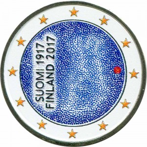 2 euro 2017 Finland. 100 years of independence (colorized) price, composition, diameter, thickness, mintage, orientation, video, authenticity, weight, Description