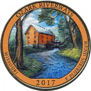 25 cents Quarter Dollar 2017 USA Ozark National Scenic Riverways 38th National Park (colorized)