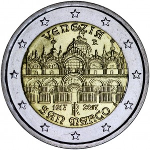 2 euro 2017 Italy, St. Mark's Cathedral in Venice price, composition, diameter, thickness, mintage, orientation, video, authenticity, weight, Description