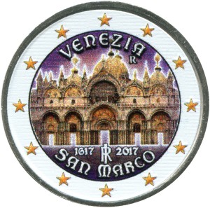 2 euro 2017 Italy, St. Mark's Cathedral in Venice (colorized) price, composition, diameter, thickness, mintage, orientation, video, authenticity, weight, Description