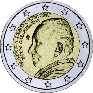 2 евро 2017 Греция, Никос Казандзакис цена, стоимость