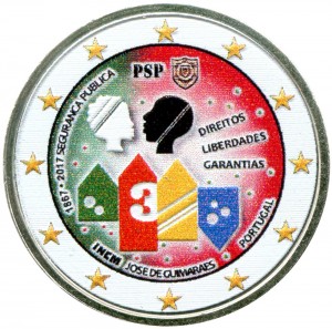 2 euro 2017 Portugal, 150 Years of the Public Security Police (colorized) price, composition, diameter, thickness, mintage, orientation, video, authenticity, weight, Description