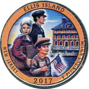 25 центов 2017 США Остров Эллис (Ellis Island), 39-й парк (цветная) цена, стоимость