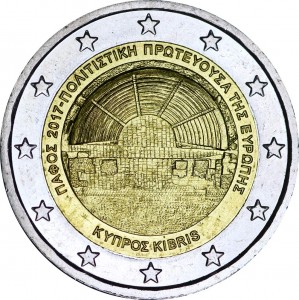 2 euro 2017 Cyprus, Pafos European Capital of Culture 2017 price, composition, diameter, thickness, mintage, orientation, video, authenticity, weight, Description