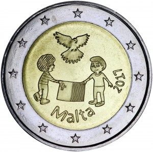 2 euro 2017 Malta Peace price, composition, diameter, thickness, mintage, orientation, video, authenticity, weight, Description