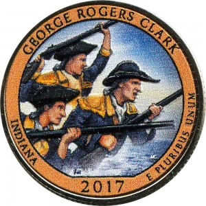 Quarter Dollar 2017 USA George Rogers Clark 40th National Park (colorized) price, composition, diameter, thickness, mintage, orientation, video, authenticity, weight, Description