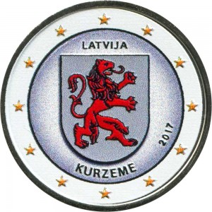 2 Euro 2017 Latvia, Courland (colorized) price, composition, diameter, thickness, mintage, orientation, video, authenticity, weight, Description