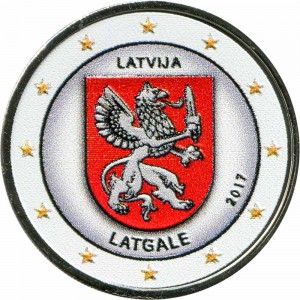 2 евро 2017 Латвия, Латгалия (цветная) цена, стоимость