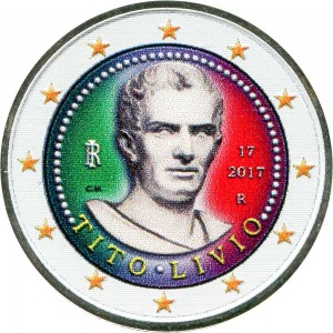 2 euro 2017 Italy, Titus Livius (colorized) price, composition, diameter, thickness, mintage, orientation, video, authenticity, weight, Description