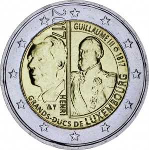 2 евро 2017 Люксембург, 200-летие Великого Герцога Виллема III цена, стоимость